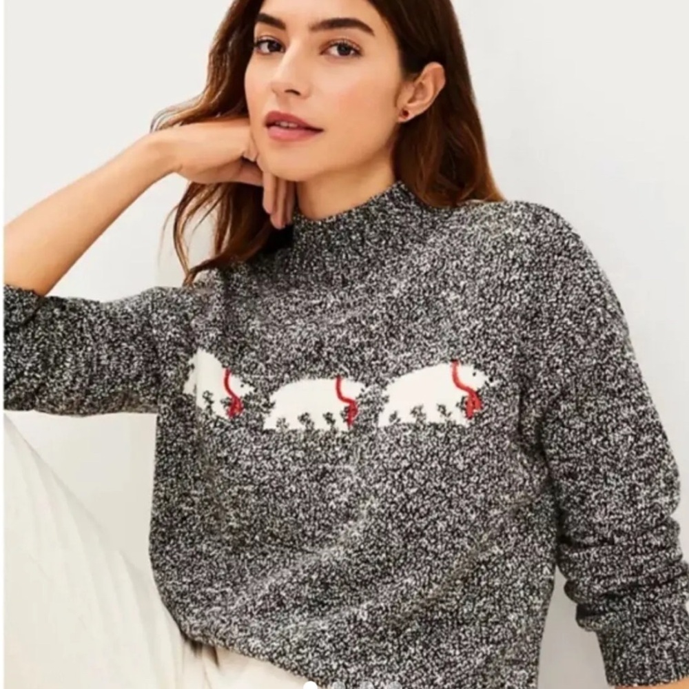 LOFT Mock Neck Polar Bears Pullover Sweater Size XS holiday Christmas sweater
